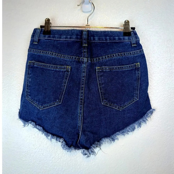 PrettyLittleThing Shorts Jean Mid Blue Frayed Hem Cheeky Shorts Size 2 - Picture 4 of 12